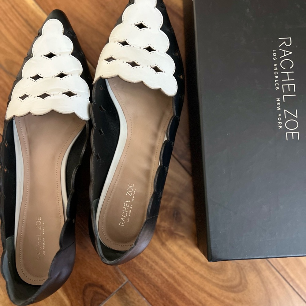 Rachel Zoe leather flats in black and white in size 8.5